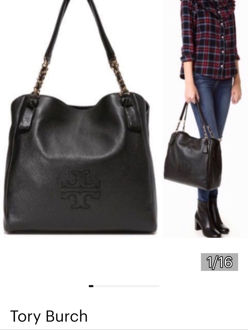 NWT Harper Tory Burch-Black Leather Shoulder Bag with Gold Chain Straps-